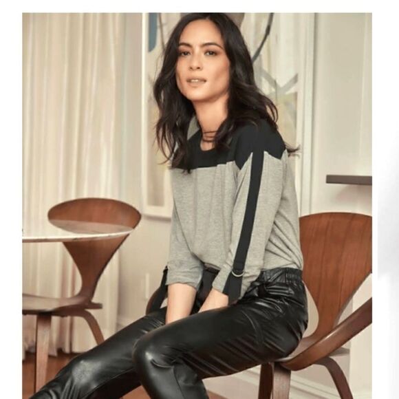 Lysse Billie Roll Tab top gray/black sheer back hem size Small - Picture 3 of 16